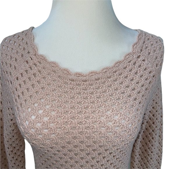 Ann Taylor Cotton Knit Openwork Oversized Pink Sweater Size M Lightweight Tunic - Picture 5 of 12